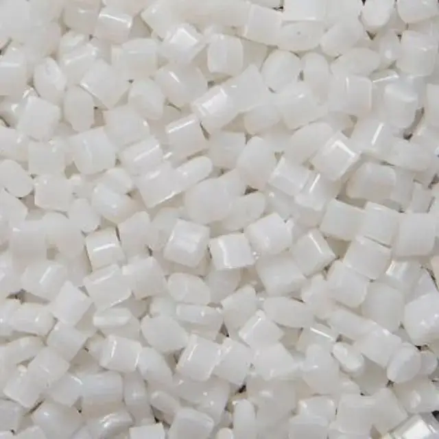 White polypropylene granules, the raw material of woven bags, in close-up